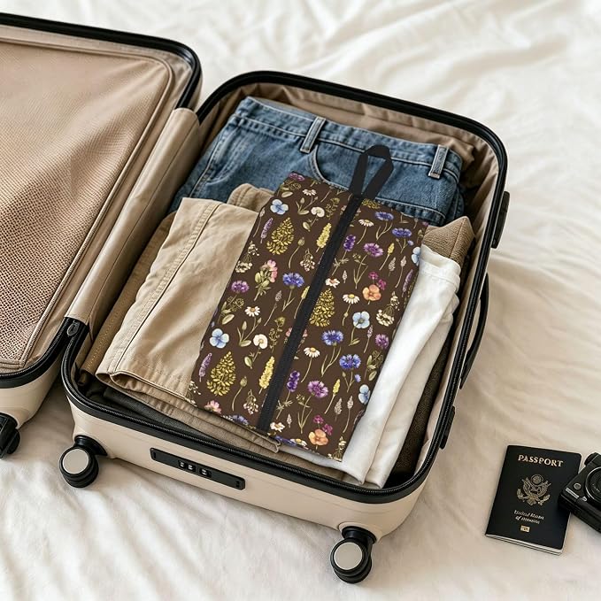 Vintage Botanical Cornflower Daisy Travel Shoe Bag for Men & Women, Waterproof Shoe Storage Organizer with Zipper, Portable Shoe Pouch for Sneakers, Heels, Sandals, Gym & Travel Luggage 2PCS