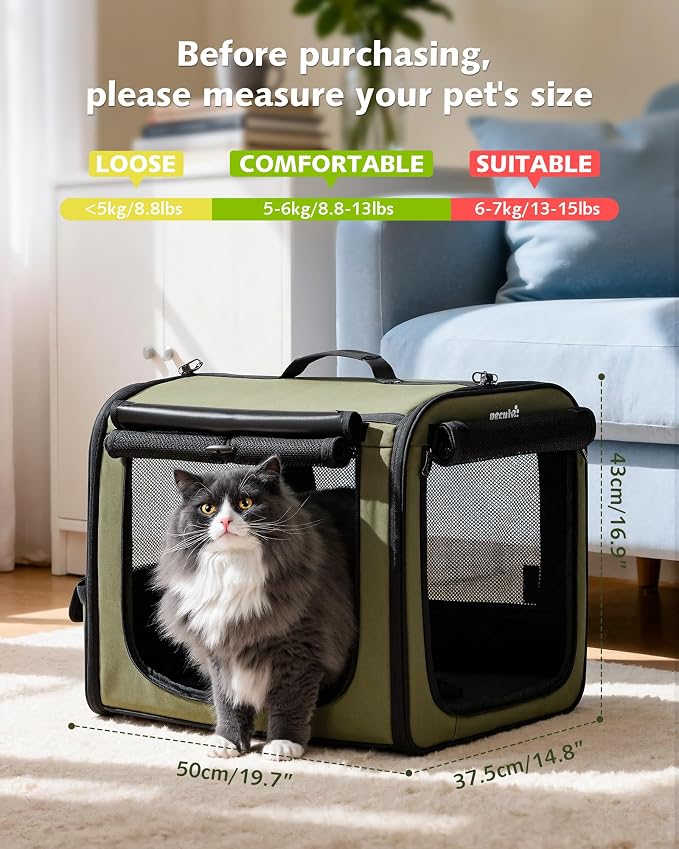 Dog Car Carrier Light Weight 19.7×16.9×14.8in, Foldable Dog Carrier, Green | Easy to Assemble, Portable and Breathable Pet Carrier, Suitable for Indoor and Outdoor Use, Dog Travel Crate with Curtain
