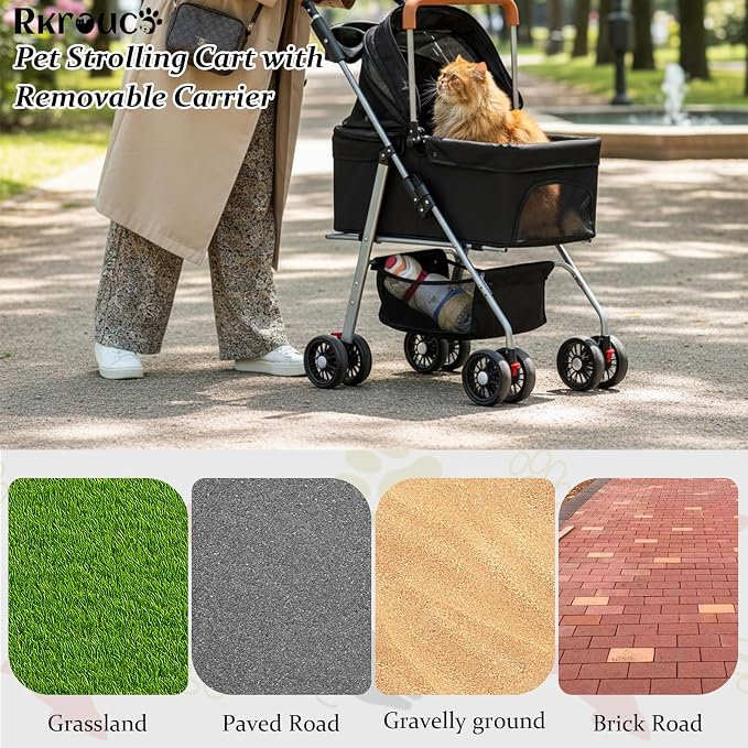 3 in 1 Pet Stroller for Dogs Cats Foldable Jogger with Detachable Carrier