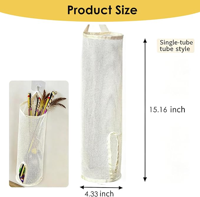 2 Pack 15.16" Height Cat Wand Toy Organizer Storage Holder Bag, Not Suitable for Small Toys (w/ an Opening in the Bottom), Kitten Stick Toy Mesh for Cat Feather Toys Wall Hanging with Adhesive Hooks