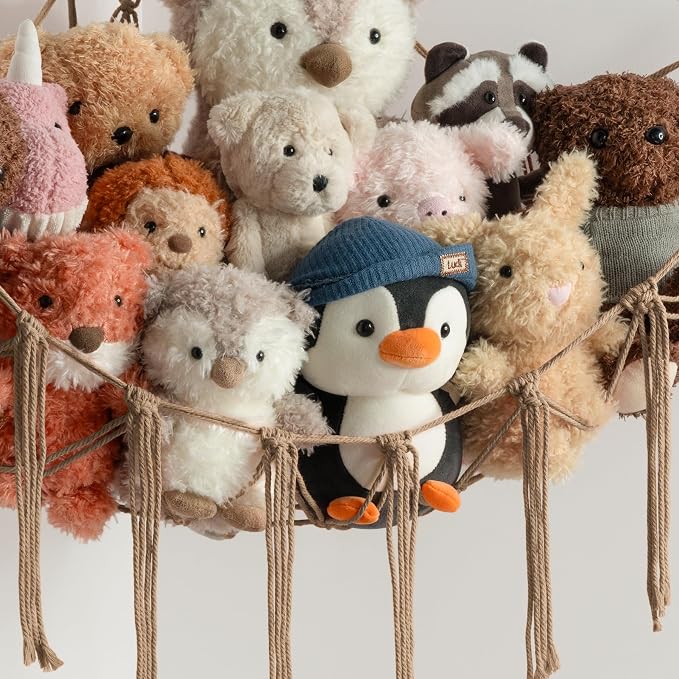 Stuffed Animal Storage Hammock or Net Corner - Large Toy Hammock Net for Stuffed Animals Room Decor - Cute Stuff Animal Organizer Plush Holder - Kids Baby Nursery Essentials Wall Bedroom Home Decor