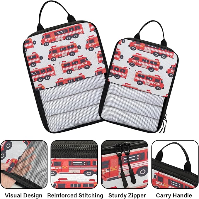 Fire Trucks Compression Packing Cubes Car 6 Set Travel Packing Cubes for Suitcases Lightweight Expandable Organizers