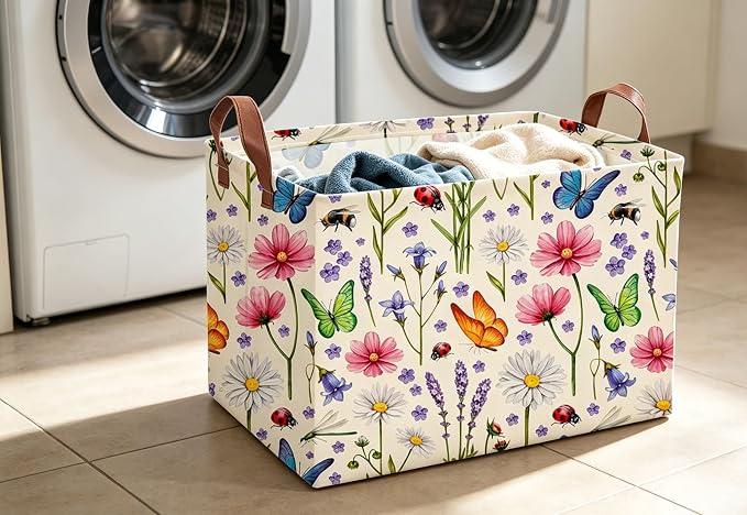 Essme Rectangular Flower Basket,Storage Bins Organizer with Handles for Room Decor, Gift Basket,Shelf Basket.(Flowers)