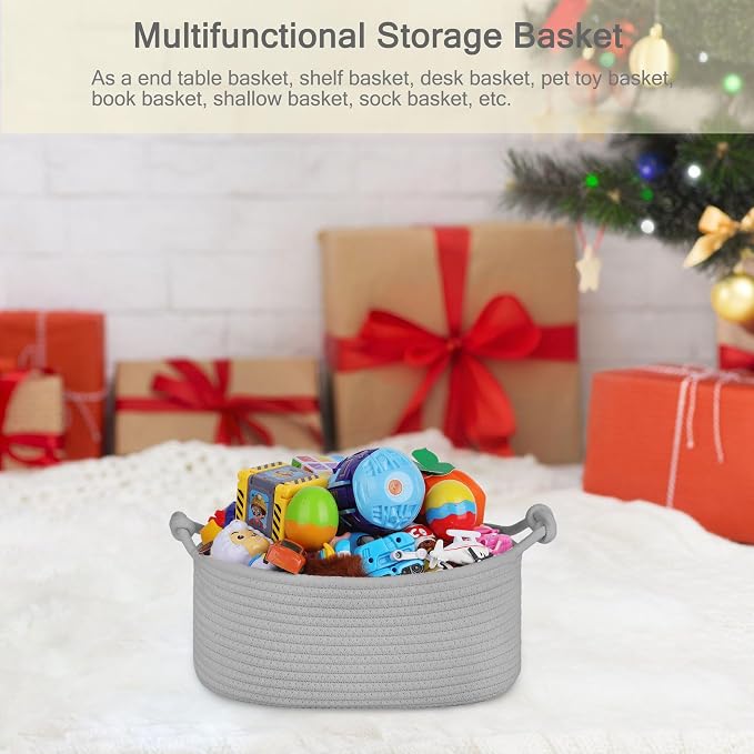 Small Empty Gift Basket with Bag & Ribbons, Cool Gray | 12“x8”x5”, Cotton Rope Woven Basket for Birthdays, Baby Showers, Mother's Day, Christmas; Stores Small Items, Kids & Pet Toys
