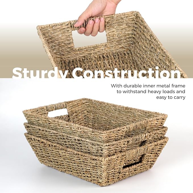 Set of 3 Snack Baskets, Water Hyacinth Basket,Wicker Snack Basket Organizer | Set of 3 Snack Baskets, Water Hyacinth Basket,Wicker Snack Basket Organizer