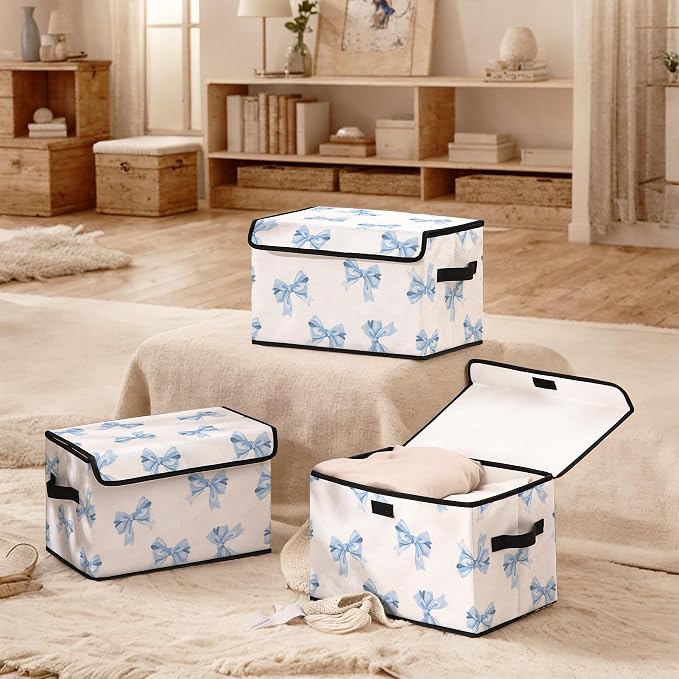 Stackable Clothes Storage Bins with Lids 3 Pack | Closet Organizers Fabric Box for Home and Office,Blanket Clothes Organizers,Under Bed Storage Containers