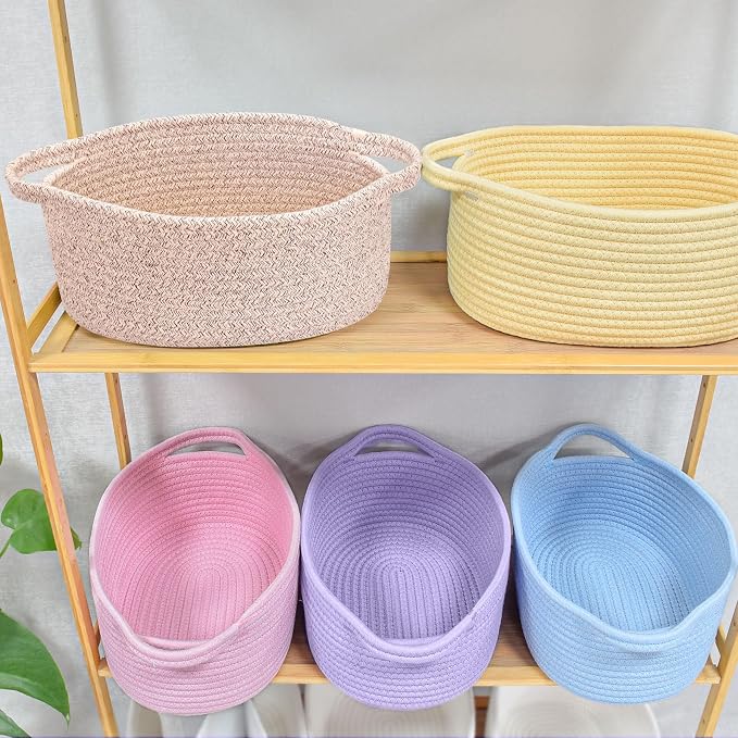 ABenkle Small Basket Empty Gift Basket, Decorative Boho Rope Woven Nursery Storage Organizer Dog Toy Baskets for Baby Showers Christmas Easter with Gift Bags and Ribbons, 12"X 8" X 5"