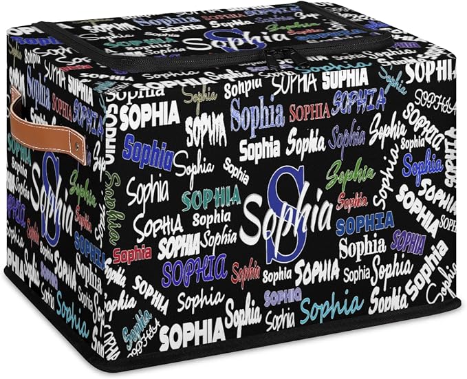 Personalized Kids Toy Box with Name, Custom Nursery Baskets Cubes Box with Zipper Lid, Kids Boys Custom Storage Basket Laundry Baskets Organizer with Handles, Solid Black