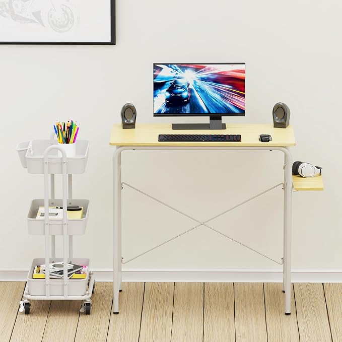 Simple Houseware 3-Tier Rolling Utility Cart with Hanging Bucket, White | Storage for Bathroom, Kitchen, Office, Study Room, Nursery Diaper