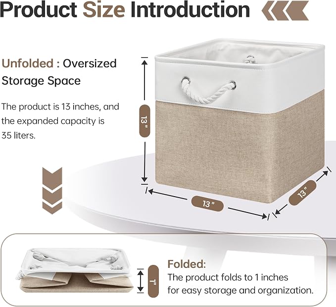 ECDYQXVU 13x13x13 Inch Storage Cube Bins Foldable Organizer Baskets 6 Pack | Soft Cotton Handles, Premium EVA Fabric, Hard Cardboard Bottom, Sturdy Metal Rim, Closet Shelf, Living Room, Bedroom, Laundry