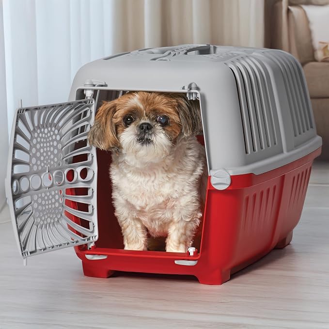 Midwest Homes Spree Travel Carrier, Small, 22-Inch, Red | Hard-Sided Pet Carrier, Plastic Door, Ventilated Design, Locking Tabs, Easy Assembly