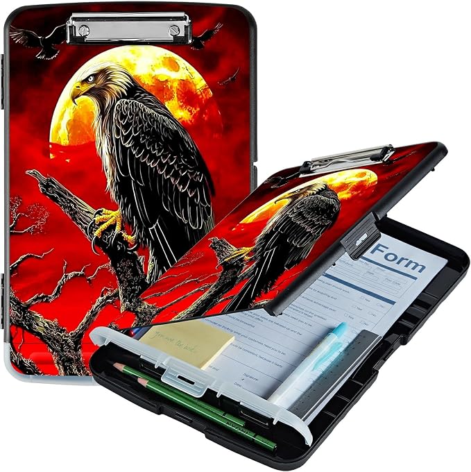 Red Sky Eagle A4 Clipboard with Storage Pen Holder, Clipboards Organizer Nursing Clipboard Foldable File Folder Plastic Clipboard Folio Clip Board for Office Students Classroom Doctor