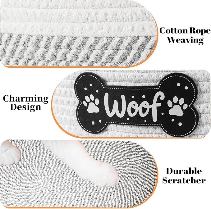 Dog Toy Basket, Dog Toy Box Organizer Baskets, Woven Cotton Rope Pet Puppy Dogs Toy Bin With Handle, Chew Toys Blankets Leashes Grey Storage Baskets for All Pets - Puppies to Large