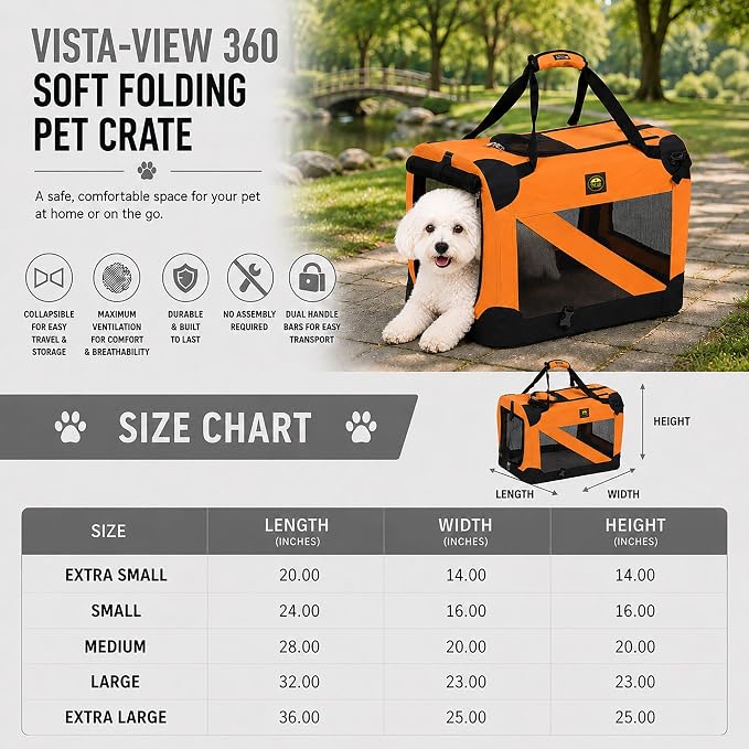 Pet Life ® Vista-View 360 Degree Zippered and Collapsible Soft Folding Pet Dog Crate Travel Dog Kennel with Zippered Entrances
