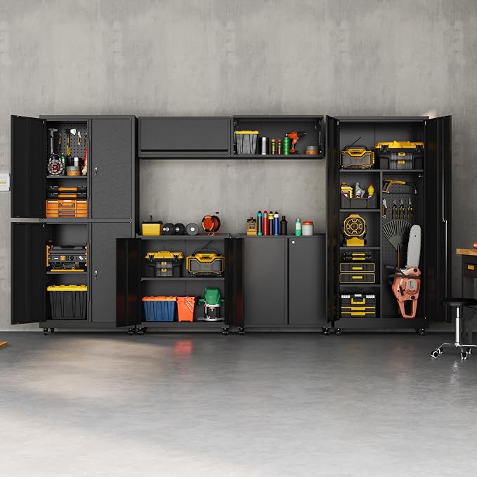 71''H Garage Storage Cabinet, Meatl Storage Cabinet with Lock | Tool Storage Cabinet, Steel Tool Cabinet with 2 Doors and Shelves for Garage, Warehouse, Assembly Required, Black