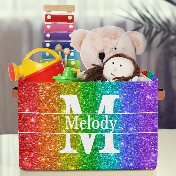Custom Name Storage Bin Gradient Coloful Red Yellow Purple Sequins