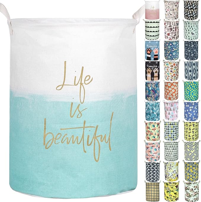 Merdes 19.7’’ Waterproof Foldable Laundry Hamper, Dirty Clothes Laundry Basket, Linen Bin Storage Organizer for Toy Collection (Life Blue)