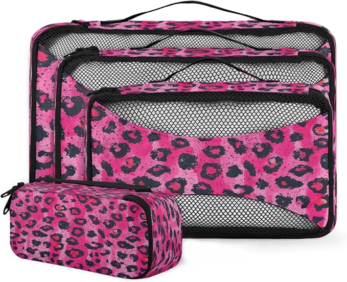 Packing Cubes for Travel, Leopard Print Travel Luggage Packing Organizers for Women Men, Large Custom Toiletries Bag for Clothes Shoes, Leopard Print Animal Skin