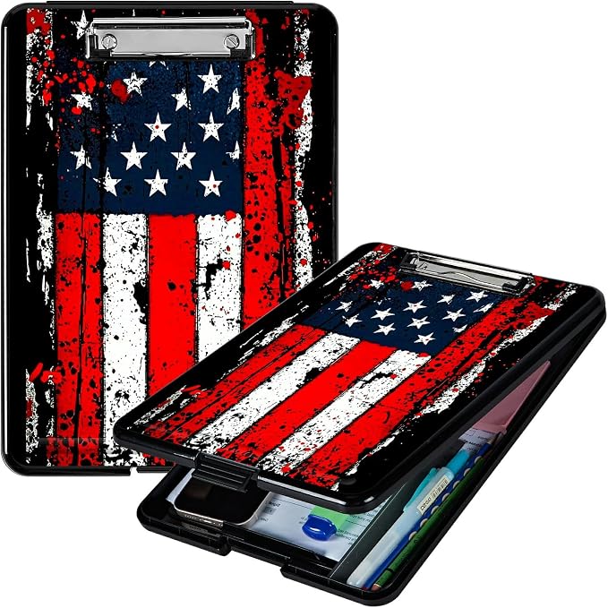 Heavy Duty Storage Clipboard, Slim Nursing Clipboard with Internal Pen Case, Portable File Organizer Case for A4 Letter Size Paper Office Medical Professionals, Vintage Black Flag