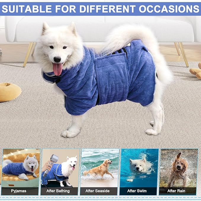 Dog Towel, Gimilife Dog Bathrobe Pet Grooming Towel Drying Coat Robes for After Bath Collection Absorbent Microfiber Bath Towels for Drying Dogs Small Medium Large