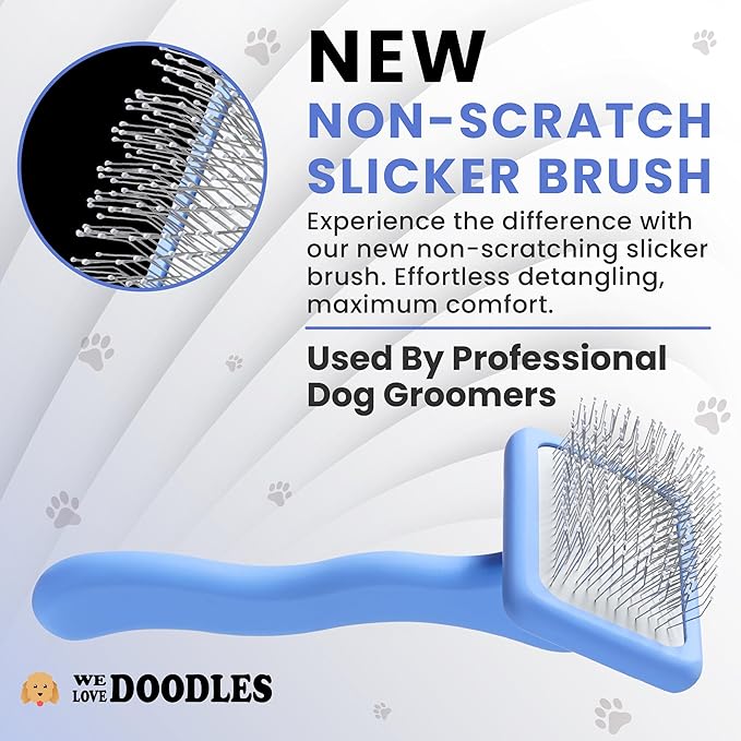 We Love Doodles Slicker Brush with Non Scratching Pins - Dog Brush with Coated Pins, Slicker Brush for Dogs Dematting, Grooming Brushes for Short Haired & Long Haired, Poodle & Goldendoodle (Small)