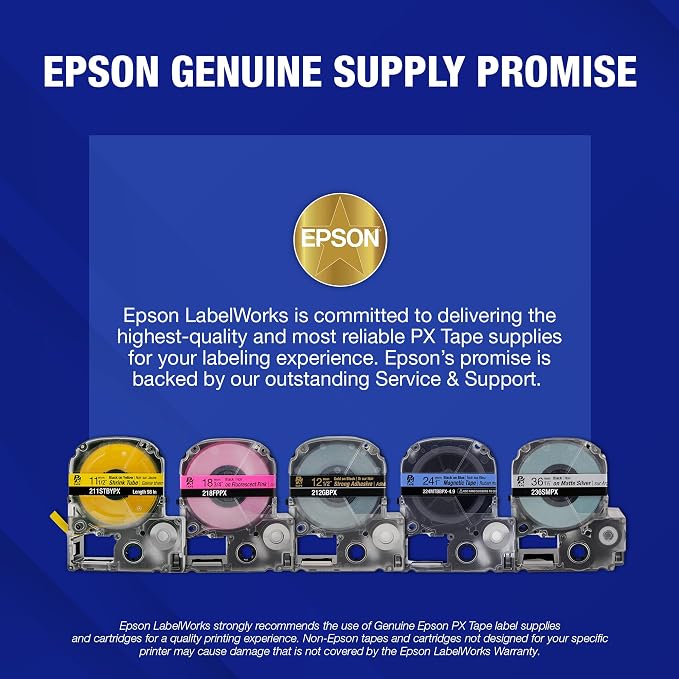 LABELWORKS Epson Spring Organizer Bundle – LW-PX300VP Label Maker and 2 Minimalist Label Tapes - 1/2" Matte Beige and Matte Clear with Black Text