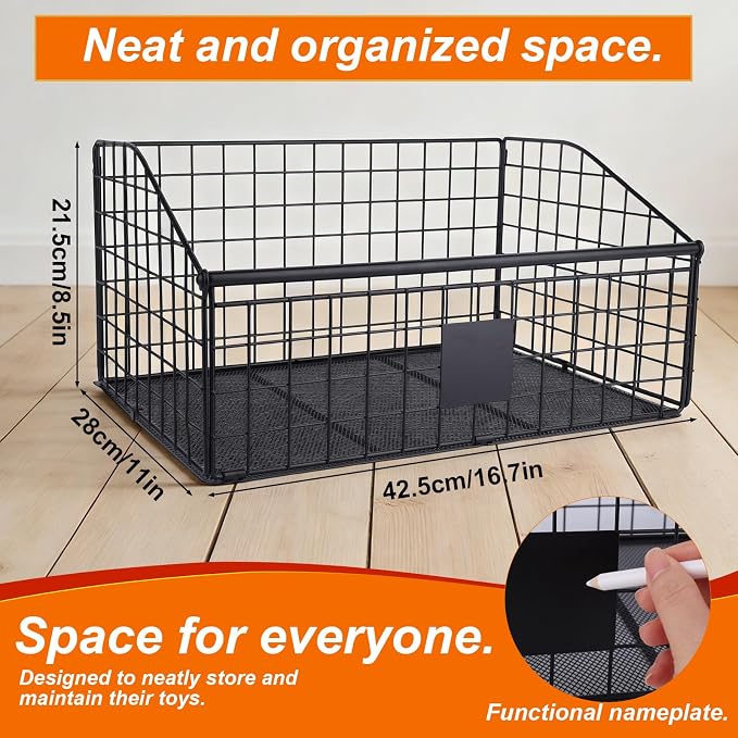 Penitue Indestructible Dog Toy Basket, 42.5x28x21.5cm/16.7x11x8.5in Metal Storage Bin for Chew Toys Bones and Treats Durable Toy Organizer Pet Toys Box for Living Room Area (Black)