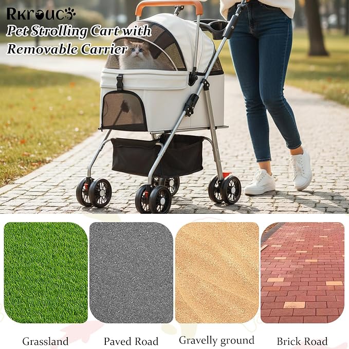 3 in 1 Pet Stroller for Dogs Cats Foldable Jogger with Detachable Carrier