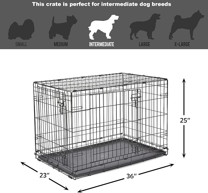 New World by Midwest 36-Inch Double Door Crate, M-L Breeds, 41-70 lbs | Folding Dog Crate, Leak-Proof Tray & Secure Latches, Portable, Durable & Easy to Assemble