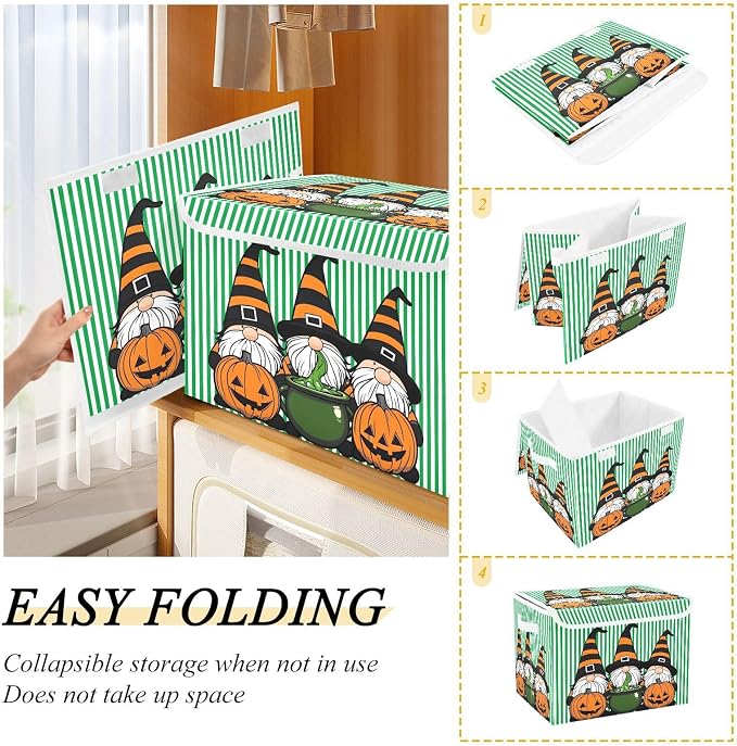 Pumpkin Hat Fabric Storage Bins with Lid Closet Storage Basket 40L | Decorative Storage Boxes, 300D Oxford Cloth, Hollow Board Frame, Flip Top Velcro Lid, 16.5x12.6x11.8 inch, Collapsible Design