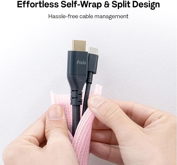 Pixio 10FT Tubing Cable Sleeve – Pink 1/2 inch Flexible Cable Management Sleeve for PC, Gaming, TV & Office, Wire Organizer for Desk Cable Cleanup