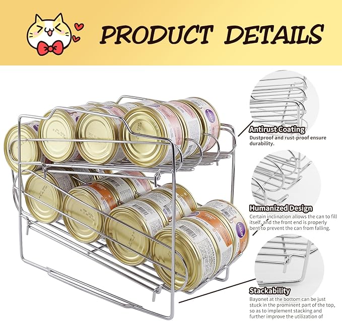 Cat Food Organizer - Wet Cat Food Rack for 3oz or 5.5oz Cans (24 Cans Capacity)