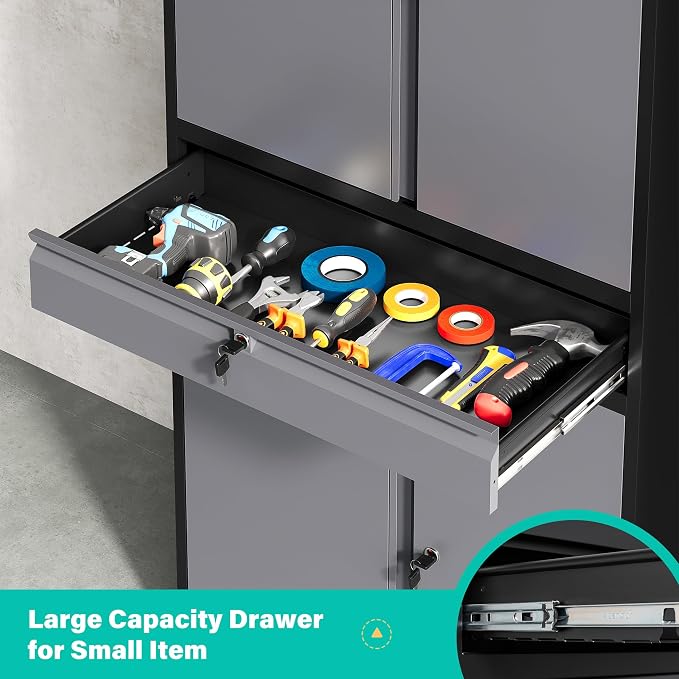 Metal Storage Cabinet with Doors and Shelves,Garage Storage Cabinets with Lock and Drawer,Metal Cabinet with Locking Doors,4 Door Steel Cabinet,71" Tall Lockable Cabinets for Garage,Home,Office
