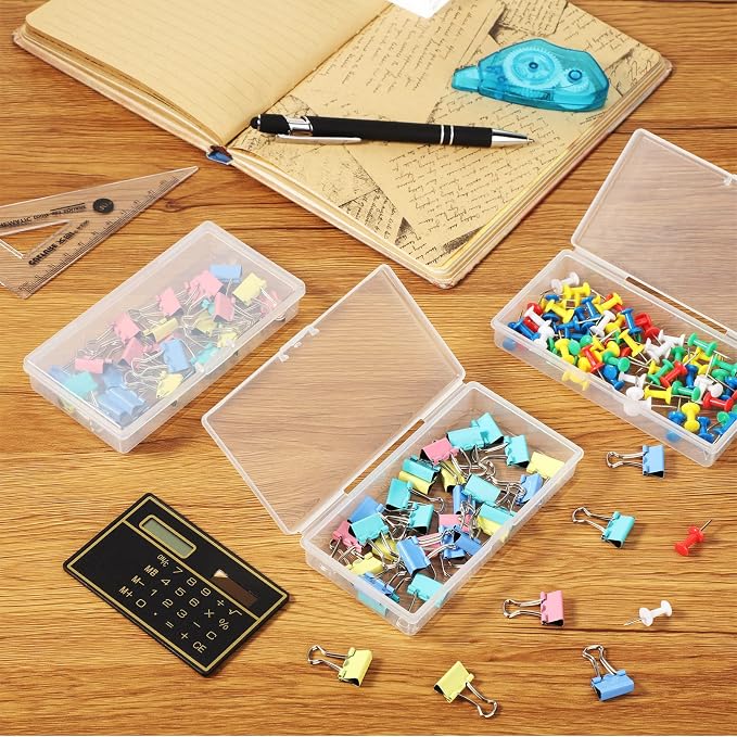 SATINIOR 24 Packs Small Clear Plastic Beads Storage Containers Box with Hinged Lid for Storage of Small Items, Crafts, Jewelry, Hardware(4.8 x 2.4 x 0.9 in)