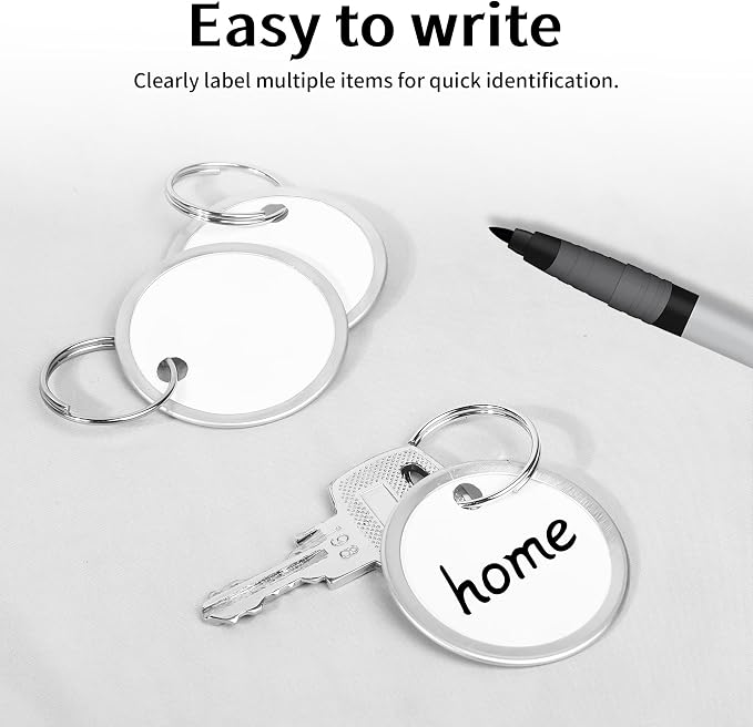 55 Pack Key Tags with Ring, 1 Inch Round Paper Key Tags – Writable White Keychain Tags with Metal Edge, Bulk Key Identification Tags
