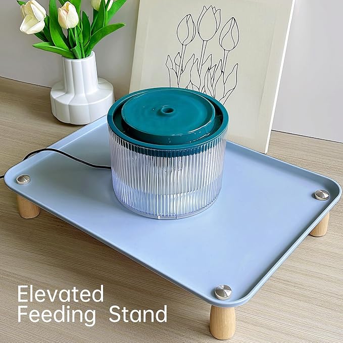 Large Elevated Cat & Dog Bowl Stand,3 inch Height Raised Feeder Compatible with Most Automatic Pet Feeders & Water Fountains, Anti-Slip & Spill-Proof Large Pet Food Tray,17 x 12 Inches (Blue)