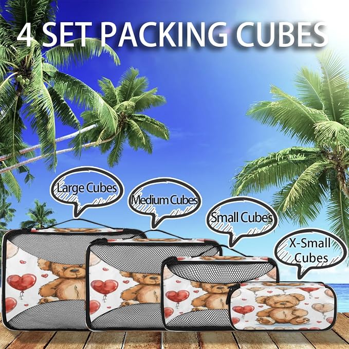 4 Set Packing Cubes for Travel, Animals Bears Packing Cubes for Women, Travel Luggage Packing Organizers, Packing Cube Set, Teddy Bears