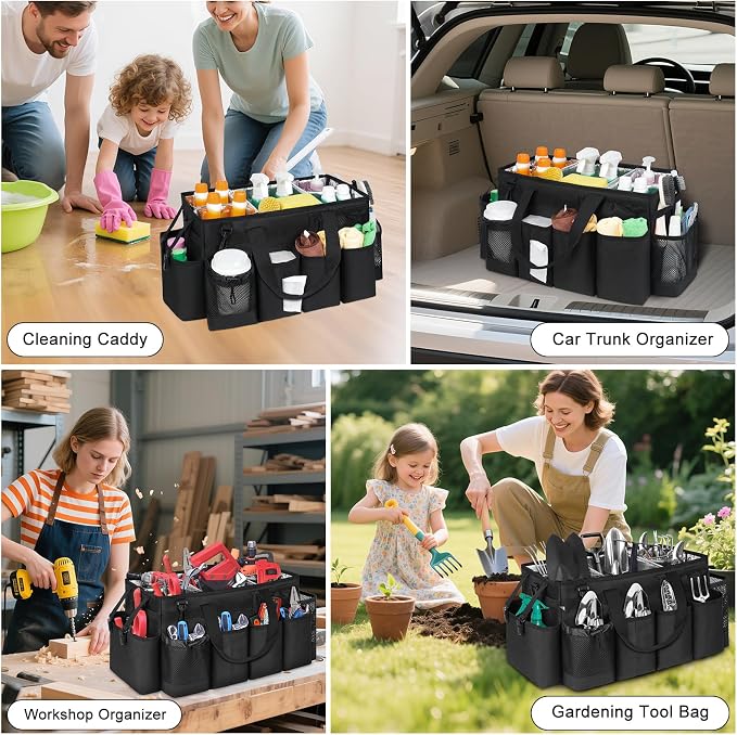 Cleaning Caddy Bag, Extra Large Cleaning Supply Bag for Housekeepers,Black | Sturdy Cleaning Caddy Organizer for Cleaning Supplies with Handle and Adjustable Shouder Strap, Easy to Clean Design