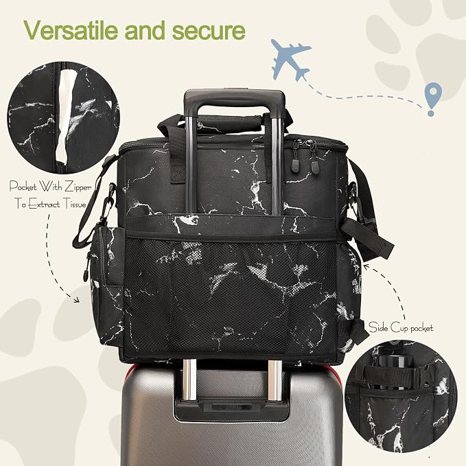 LARIPOP Dog Travel Bag Airline Friendly for Small Medium Large Dogs, Pet Travel Organizer with Collapsible Bowls Food Containers Mat, Waterproof Portable Tote for Dog Outdoor Travel