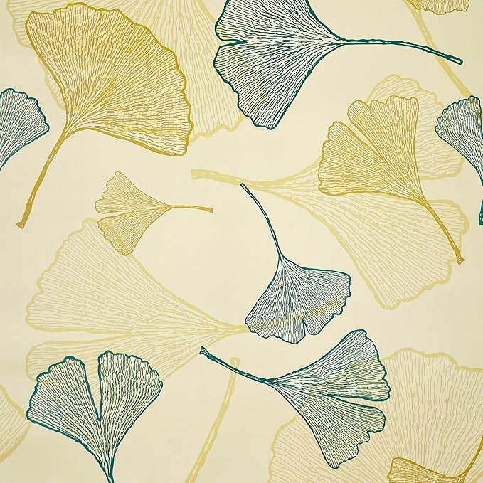 Drawer Shelf Liner Ginkgo Leaf Self-Adhesive Furniture Countertop Lining Paper Sheet Waterproof Wallpaper Roll 118x18 Inch