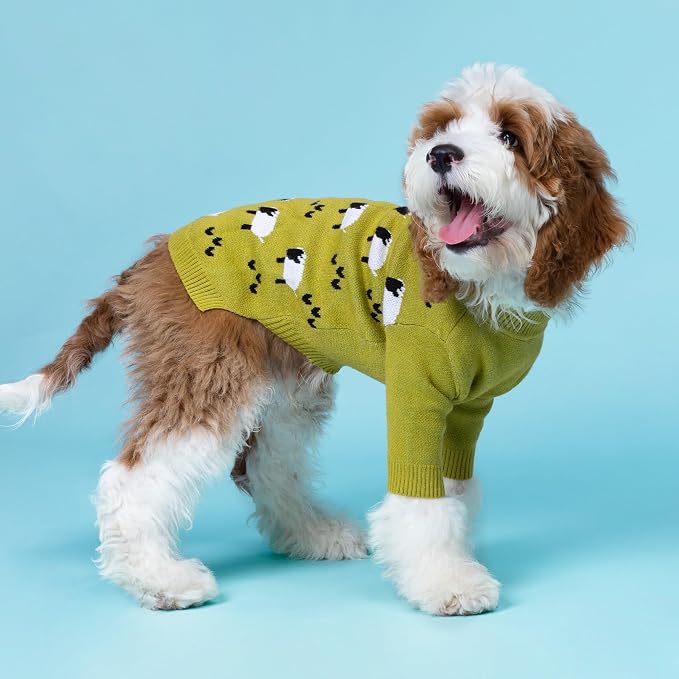 Fitwarm Funny Sheep Dog Sweater, Thermal Winter Clothes for Small Dogs, Boy, Girl - Dog Holiday Pullover Jumper, Pet Outfit - Black, Green, White, S