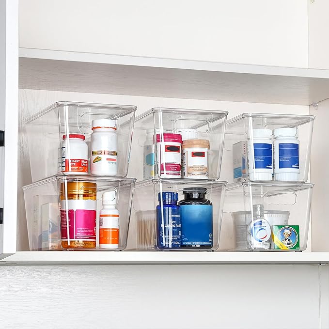 Vtopmart 6 Pack Clear Stackable Storage Bins with Lids and Handles, Medium | BPA-free Plastic, Organize Vertically, For Pantry Kitchen Fridge Cabinet Closet Bathroom, Built to Last, Easy to Move
