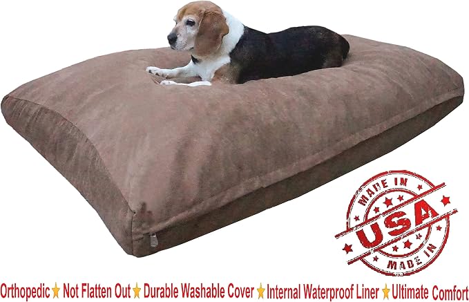 Dogbed4less Large Memory Foam Dog Bed for Medium Dogs, Orthopedic Comfort, Waterproof Liner and Suede Pet Bed Cover 41X27 Inch Pillow, Brown