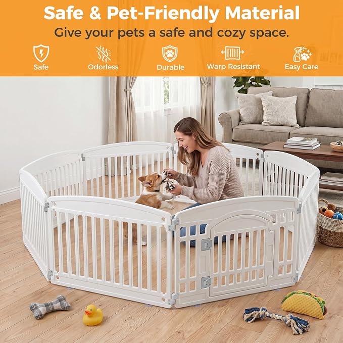 NEWBULIG 24 Inch 8 Panels Dog Playpen, Plastic Pet Play Pen Fence | Portable, Secure Locking Door, Indoor Outdoor Yard RV Camping, Small Medium Dogs, Black