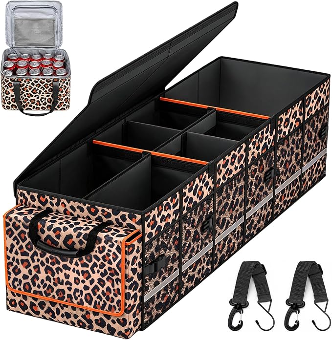 GDNasist Car Trunk Organizer and Storage for Car, SUV & Sedan, Large | Collapsible Trunk Organizers with Lid & Removable Cooler Bag, Car Accessories, Removable Dividers for Custom Space, Interior