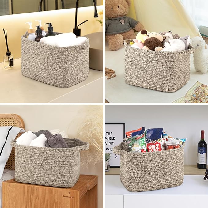 OIASKET Storage Basket for Organizing, Woven Baskets for Storage, Rectangle Decorative Baskets for Shleves, Closet, Toys, Books, Nursery Organizer Bins - Pack of 3 (Brown, 13"x9.85"x8.7")