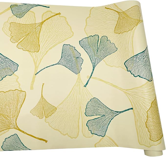 2Pack Drawer Shelf Liners Ginkgo Leaf Self-Adhesive Furniture Lining Papers Sheet Waterproof Wallpapers Roll 18 inch Wide