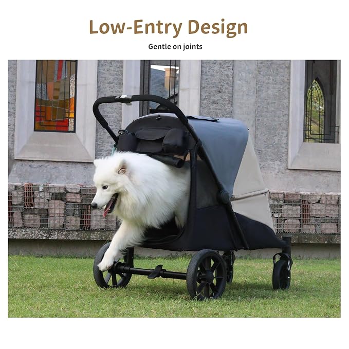 Dog Stroller for Medium/Large Dogs One-Click Folding 4 Wheel Pet Foldable Dog Stroller for 2 Dogs Jogger with Storage Pocket Suitable for Pets Up to 110LBS