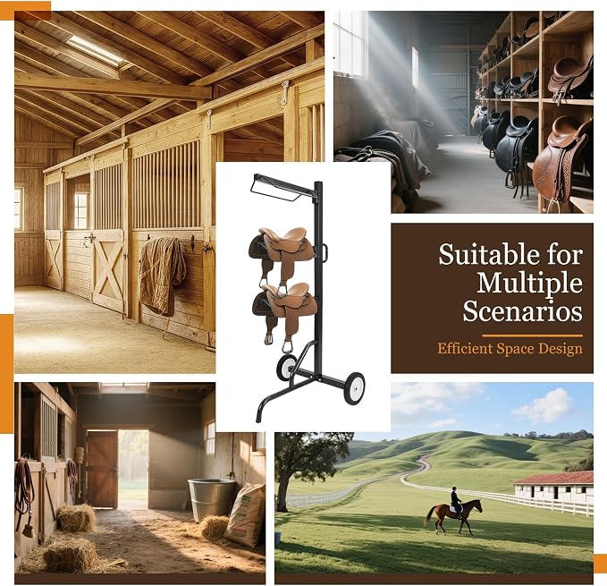 3 Tier Saddle Rack, Rolling Saddle Stand Cart with Wheel, | Heavy-Duty Rotatable Saddle Stand for English and Western Style Saddle Pad Rack, Portable Horse Tack Storage