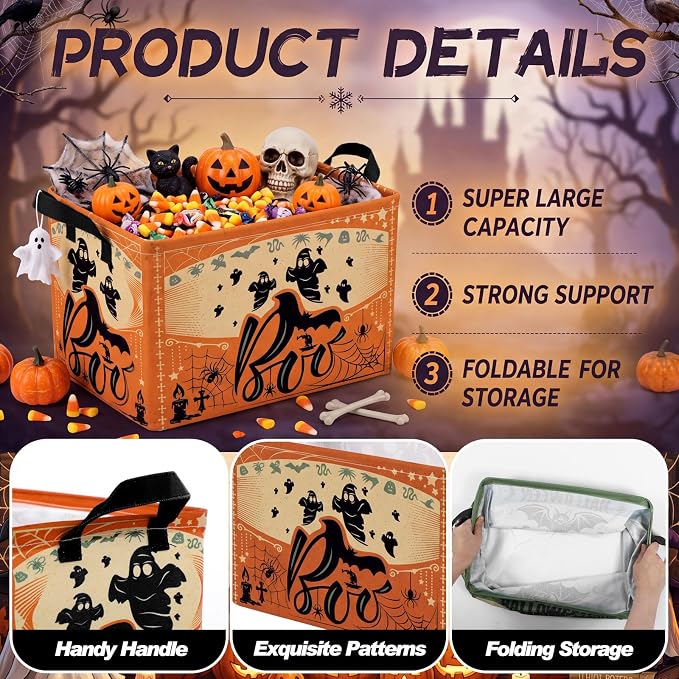 4 Pcs Vintage Halloween Storage Basket for Gifts Large Retro Gothic Storage Bins with Handles 15 x 10 x 8 Fabric Laundry Baskets Spooky Halloween Collapsible Organizer Boxes for Home Cloth Toy